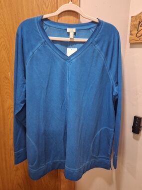 LOGO by Lori Goldstein Relaxed V-Neck Pullover in Bright Blue